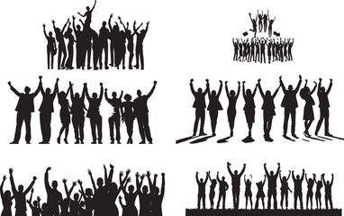   Group of people  celebrating  wining  silhouettes