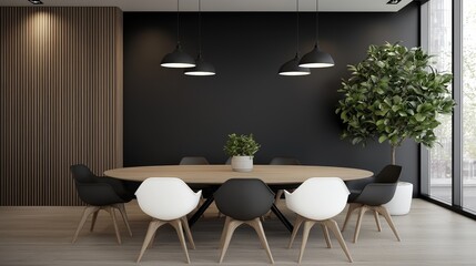Modern Dining Room Interior, Spacious, Dark, Stylish