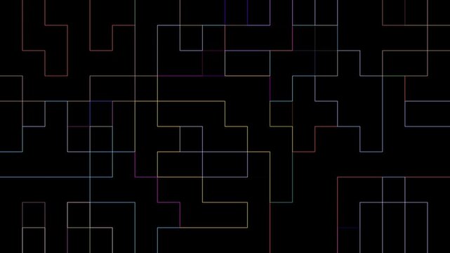 Abstract design featuring colorful lines intersecting and forming geometric shapes