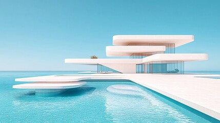 Modern coastal villa, ocean view, infinity pool, summer