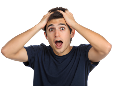 young man screaming isolated on transparent background