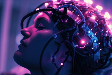 Fototapeta premium Neural Rehabilitation Device Enhancing Brain Stimulation and Healing with Glowing Lights