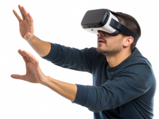 Man Experiencing Virtual Reality with VR Headset isolated on transparent background
