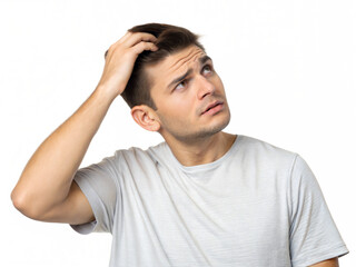 Naklejka premium portrait of a young man thinking something expression isolated on transparent background