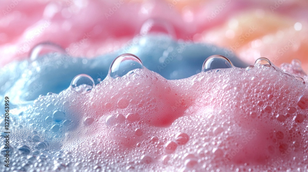 Poster vibrant hues blend harmoniously as soft soap foam arises, forming gentle peaks and valleys. light da