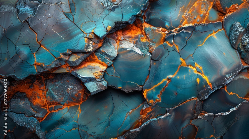 Poster intricate patterns of vibrant blue and orange hues are displayed in this natural stone, revealing un