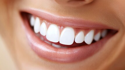 Fototapeta premium Close-up of a smiling female's white teeth