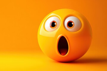 Fototapeta premium Surprised Yellow Emoji With Big Eyes Against Bright Orange Background