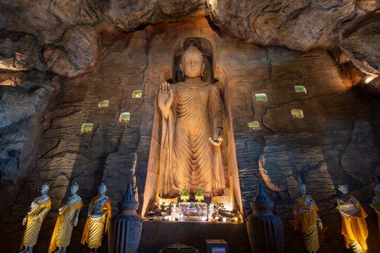 Replica Bamiyan Buddha image in specially built cave museum, Wat Saket, Bangkok, Thailand