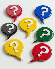 Colorful Speech Bubbles with Question Marks Representing Curiosity and Inquiry in Modern Communication