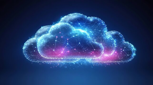 Futuristic digital cloud with neon lights and network connections - Powered by Adobe