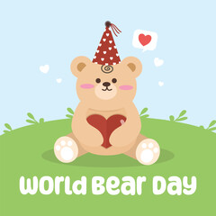 World Bear Day vector design for celebration. Suitable for background, template, social media, poster, flyer design, flat illustration, banner,  etc