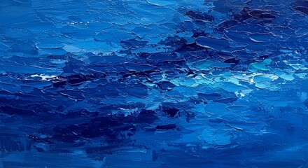 Blue Oil Painting Texture Art Canvas Print - Abstract blue oil painting, textured canvas, deep ocean, nautical theme, calming vibes. Symbolizes serenity, depth, mystery, tranquility, and freedom