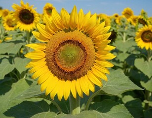 Obraz premium field of sunflowers, yellow sunflower, green fields