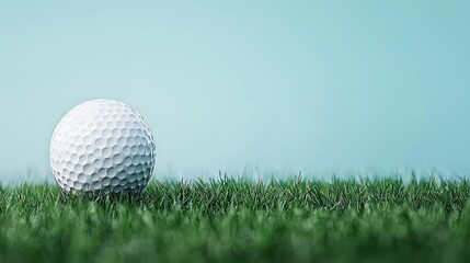Obraz premium Golf Ball on Green Grass Against a Light Blue Background