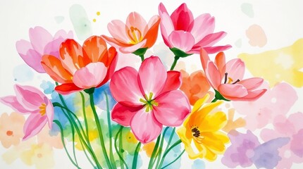 Spring Flowers Painted in Various Artistic Techniques with Vibrant Colors
