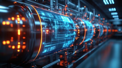 Fototapeta premium Futuristic industrial tubes with digital displays