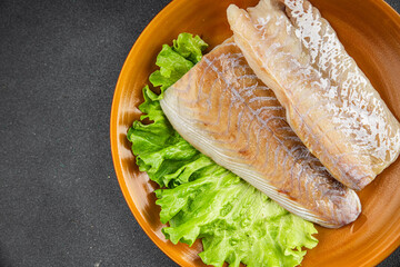 raw white fish fillet seafood fresh tasty food dish gourmet food background on the table rustic food top view copy space pescetarian diet