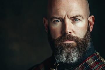 Authentic scottish person piper in traditional attire generated with AI image