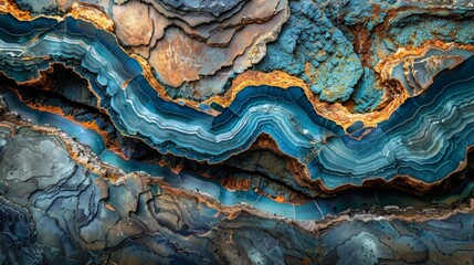 Obraz premium Natural agate stone displays harmonious blue and earthy tones formed through geological processes over millions of years, revealing intricate patterns and textures.