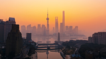 Sunrise Aerial Photography of Shanghai, China