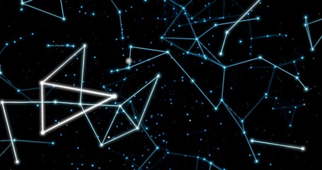 Polygon network in orange and green colours. Abstract plexus, science, connections, wire, system and digital, geometry