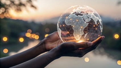 Empowering the Future: Hands Holding a Transparent Globe