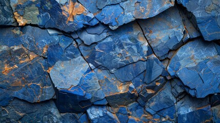 This unique arrangement of blue slate rock displays intricate textures and contrasting colors, reflecting natural beauty. Each piece of stone offers a distinct look and feel in its geological context.