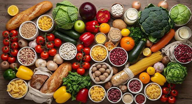 Assortment of fresh organic fruits and vegetables in rainbow colors