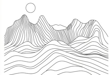 Set of creative minimalist modern line art print. Abstract mountain contemporary aesthetic backgrounds landscapes.