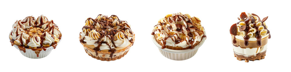 Set of Decadent Banoffee Pie with Caramel and Whipped Cream on transparent background