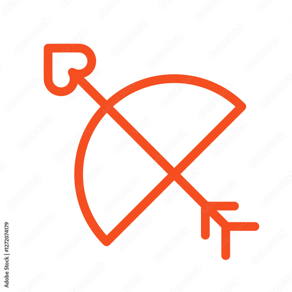 Poster unique line icon of a heart-tipped arrow intersecting a crescent shape set against a simple backgrou