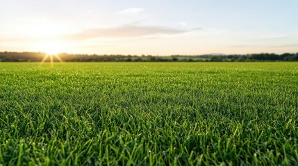 Vibrant Green Grass Field at Sunrise