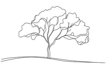 Continuous line drawing of tree on white background.