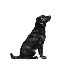 Fototapeta premium Labrador Silhouette, Black And White Illustration Isolated On White Background