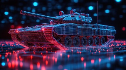Futuristic Tank in Digital Network