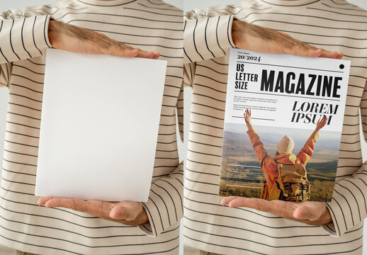 Mockup Of Man With Customizable Magazine In Both Hands