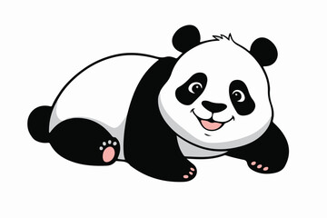 Adorable and Playful Cartoon Panda Lying Down in a Relaxed and Happy Pose with a Cheerful Expression, Featuring Classic Black-and-White Fur, Rounded Features, and a Friendly Smile – Cute and Whimsical