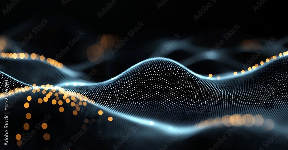 Poster computer-generated abstract background featuring a futuristic network of connected dots