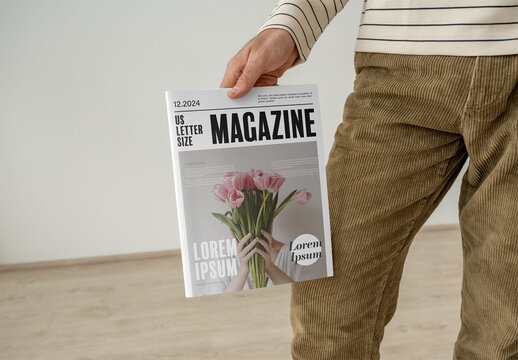 Mockup Of Man Holding Customizable Magazine In One Hand