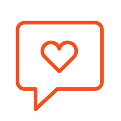 Line icon illustration of a speech bubble with a heart symbol representing love and communication