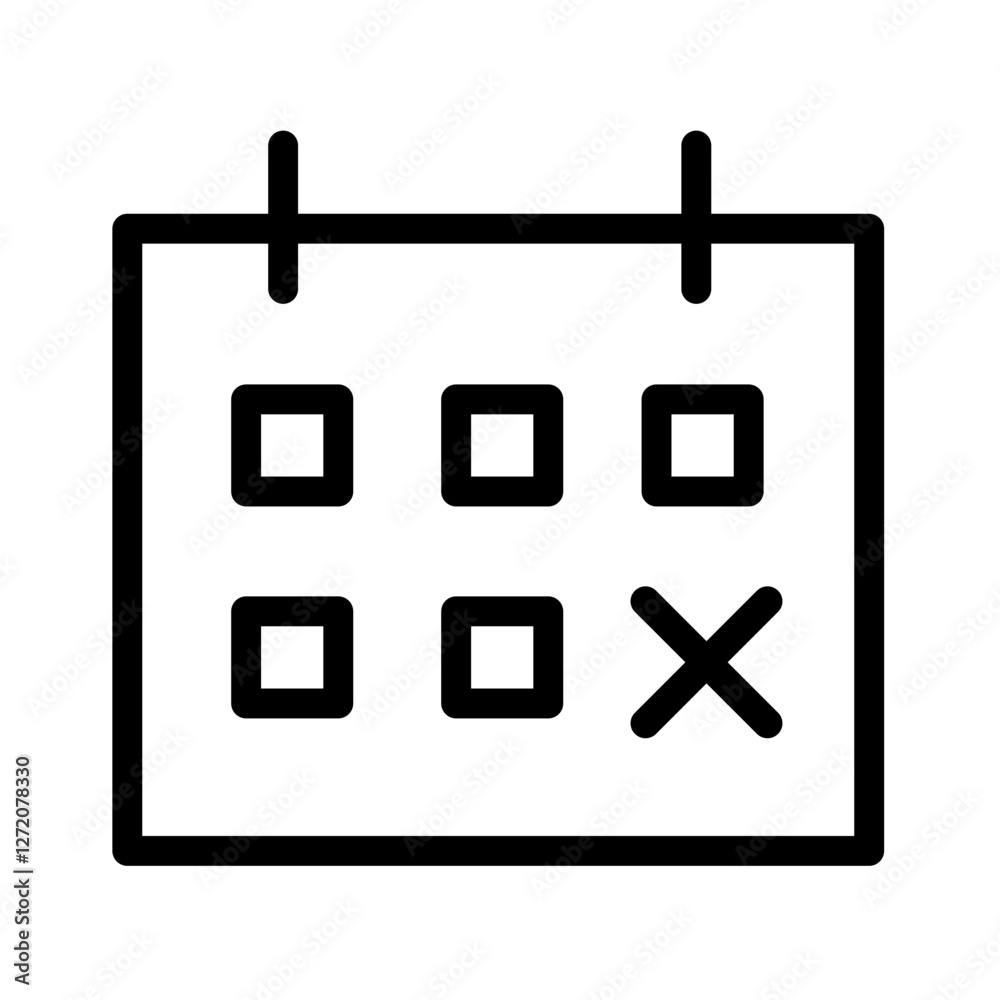 Poster calendar icon representing an event or important date highlighted with a cross mark in vector style