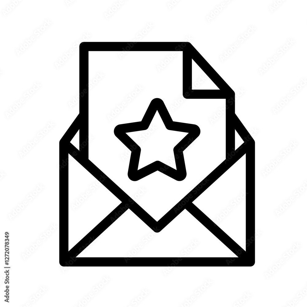 Poster digital line icon of an envelope containing a document with a star, representing communication and i