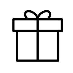 Line icon illustration of a gift box with a ribbon, perfect for celebrating various occasions like birthdays and holidays