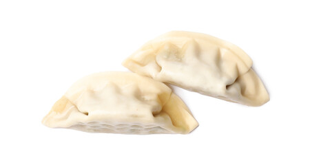 Fresh gyoza dumplings isolated on white, top view