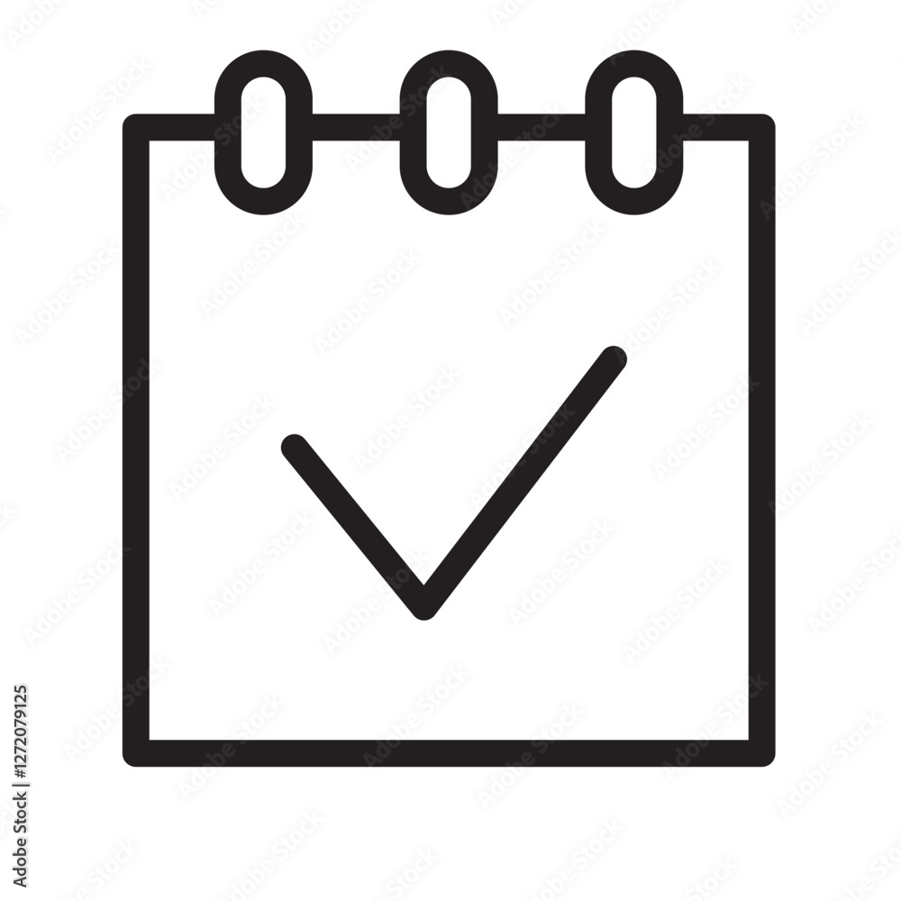 Poster line icon of a notepad with a checkmark symbolizing completed tasks and effective planning for daily