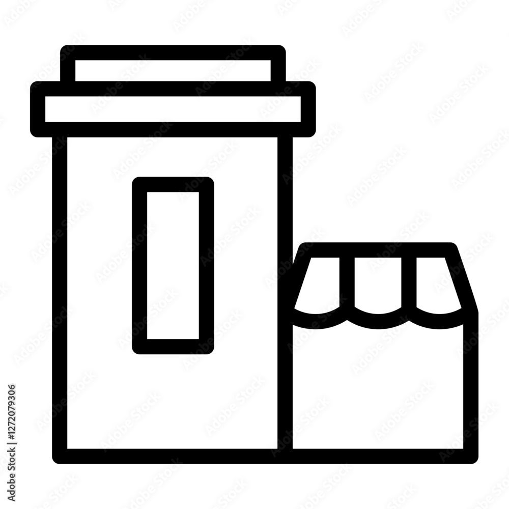 Poster icon vector illustration of a simple building structure with a storefront design showcasing a clear 