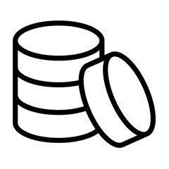 Line icon vector illustration of stacked coins and an open coin on a white background representing savings and investment concepts