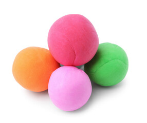 Different colorful play dough balls isolated on white