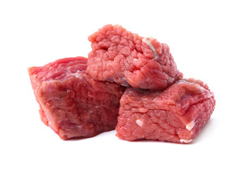 Pieces of raw beef meat isolated on white